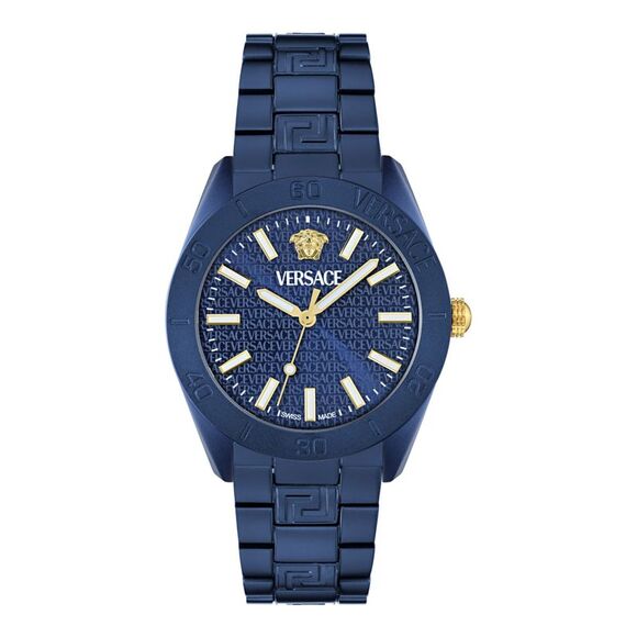 Versace V-Dome Aluminum Bracelet Watch Blue Mens